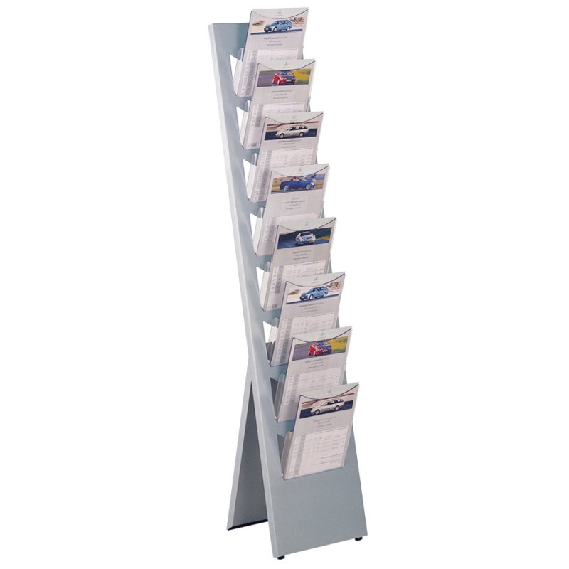 Kerkmann information stand Vito, aluminium silver, 8 compartments, aluminium silver, DIN A4